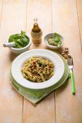 Poster - pasta with pesto pistachio and dried tomato