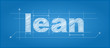 LEAN written in vector technical lettering font on blue background
