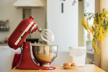 Red Stand Mixer Mixing Cream
