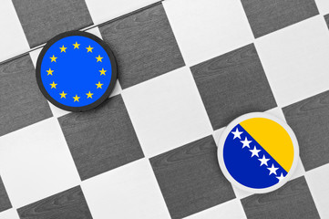 Draughts (Checkers) - European Union vs Bosnia - political and diplomatic partnership. Negotiation about accession and Stabilisation and Association Agreement between Bosnian state and EU