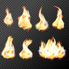 Aufkleber - Realistic fire flames set vector on transparent background