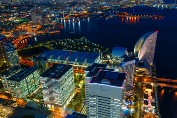 Canvas Print - Minato Mirai area with Yokohama Port in Japan