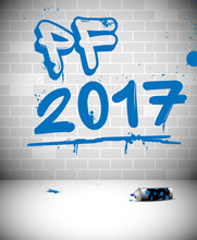 Blue graffiti on brick wall - PF 2017