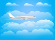 Flying aircraft in the sky. Flat design illustration
