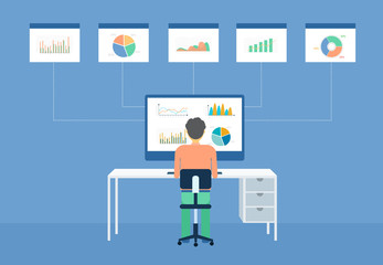 Aufkleber - business people on  analytic  graph monitor and business investment planning