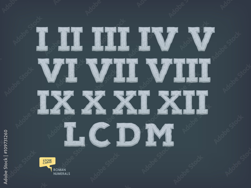 Set of roman numerals. Old stone carved numbers. Vector illustration ...