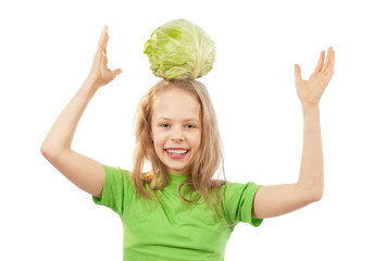 Wall Mural - little girl with cabbage