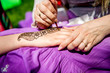 © sushytska - Picture of human hand being decorated with henna tattoo, mehendi