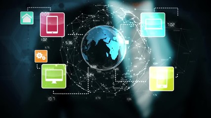 Poster - Businessman touching futuristic screen