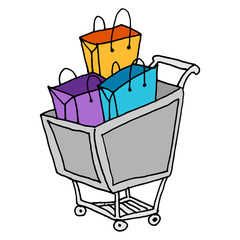 Wall Mural - shopping cart with bags