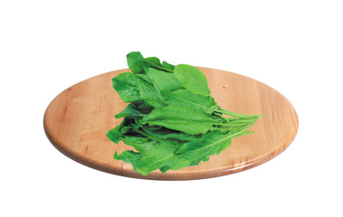 Sorrel on cutting board isolated on white background