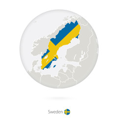 Wall Mural - Map of Sweden and national flag in a circle.