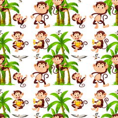 Wall Mural - Seamless monkeys and coconut trees