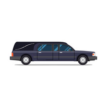 Hearse Black Car. Flat Style Icon. Isolated Illustration. Coffin Transport Limousine.