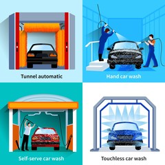 Sticker - Car Wash Service 4 Flat Icons 