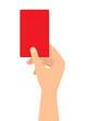 Football soccer referee hand with red card on white background.