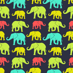 Seamless pattern with hand drawn silhouette elephants