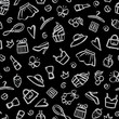 © Ladychelyabinsk - Vector seamless pattern with hand drawn romantic symbols on black color