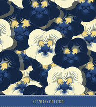 A Viola Flowers Pattern Seamless Tile In Dark Blue And Yellow