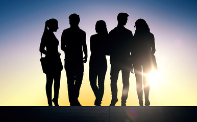 Sticker - silhouettes of students on stairs over sun