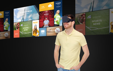 Poster - happy man in virtual reality headset or 3d glasses