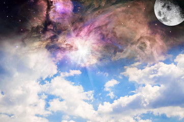 fantastic cloudy sky with the moon and the cosmos