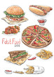 Fast food set - pizza, hot dog, burger