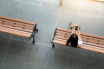 Poster - Top view of woman use of cellphone