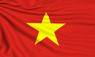 Wall Mural - Flag of Vietnam, 3d illustration with fabric texture