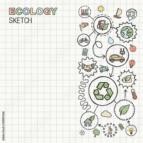 Ecology Hand Draw Integrated Icons Set On Squared Paper Color Images, Photos, Reviews
