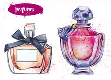 Watercolor Bottles With Perfume