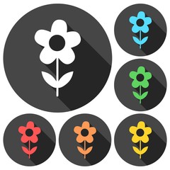 Canvas Print - Flower icons set with long shadow