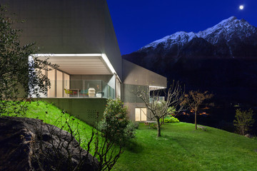 concrete house, night scene