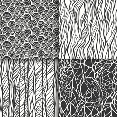 Wall Mural - abstract black and white seamless patterns set