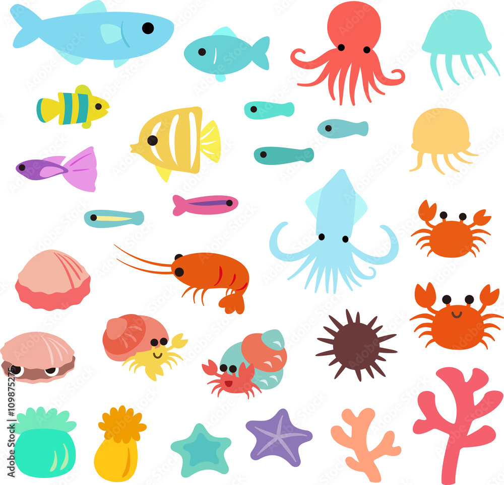 海の生き物のポップイラストセット Stock Vector | Adobe Stock