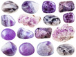 set of various amethyst natural gemstones