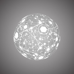 Wall Mural - Global Network On Gray Background - Vector Illustration, Graphic Design. Point And Curve Constructed The Sphere