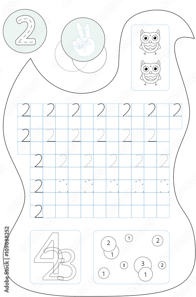 Coloring page number two printable worksheet Stock Vector | Adobe Stock