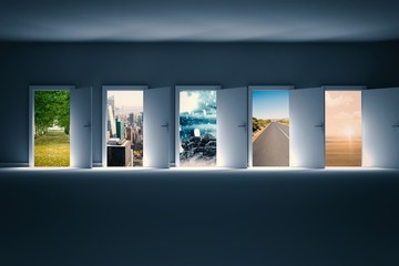 Wall Mural - Composite image of digital image of open doors