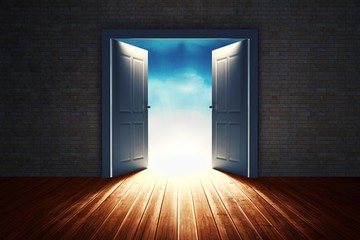composite image of open big door on wall