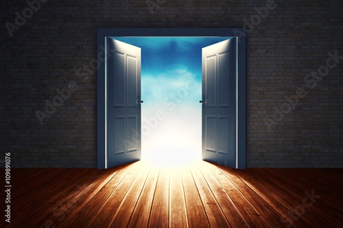 Fotografie, Obraz Composite image of open big door on wall