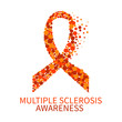 Multiple sclerosis ribbon. Multiple sclerosis awareness poster with an orange ribbon made of dots on white background.  Symbol of multiple sclerosis. Vector illustration.
