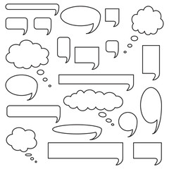 Blank empty speech bubbles, icon set, outlined isolated on white background, vector illustration.