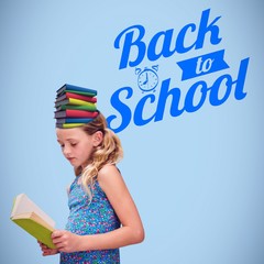 Poster - Composite image of girl reading book in library