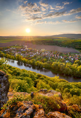 Wall Mural - Spring Slovakia panorama landscape with river Hron.