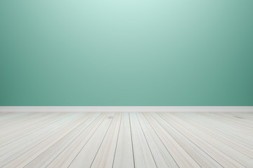 Wall Mural - Empty interior light green room with wooden floor, For display o