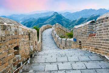 The magnificent Great Wall of China in the sunset