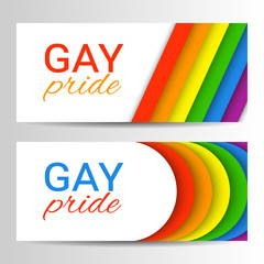 Wall Mural - Set of modern colorful horizontal banners for Pride Month. Vector illustration in LGBT colors. Gay culture symbol, rainbow text. Gay Pride. Can be used in a web design. 