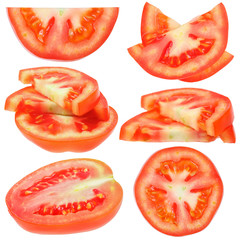 Wall Mural - Collection of sliced tomato isolated on white