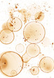 Abstract watercolor coffee stain background with brown soap round bubbles and splash. Many macro coffee circles and dots. Beautiful background for design menu, card.
